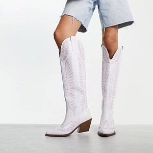 ASOS White with Pink Stitching Western Cowboy Boots US Size 9